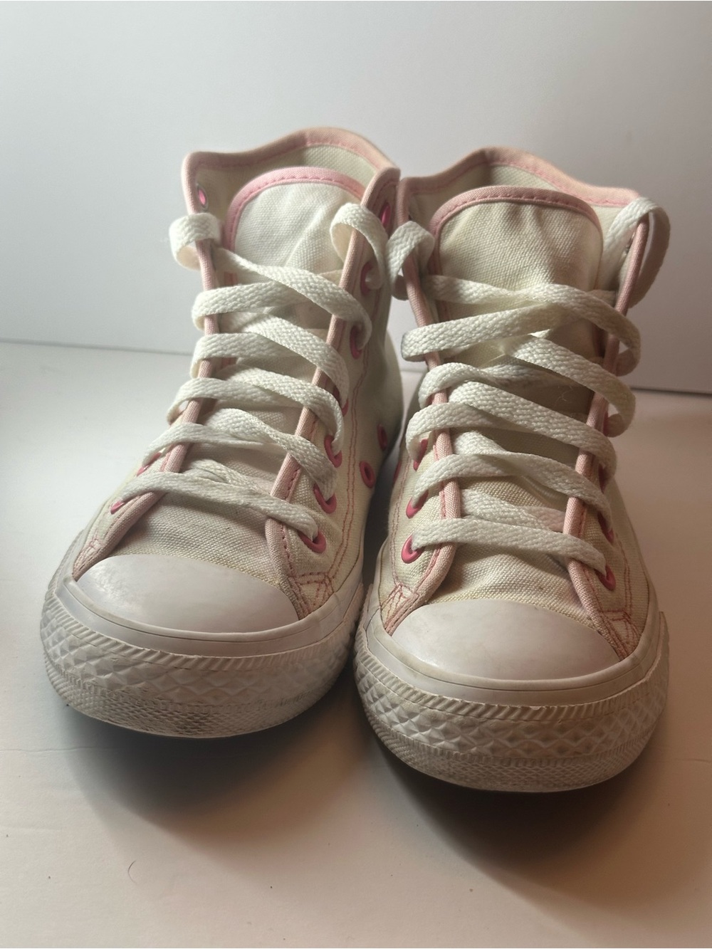 Converse Kids High-Top Sneakers - White with Pink Trim